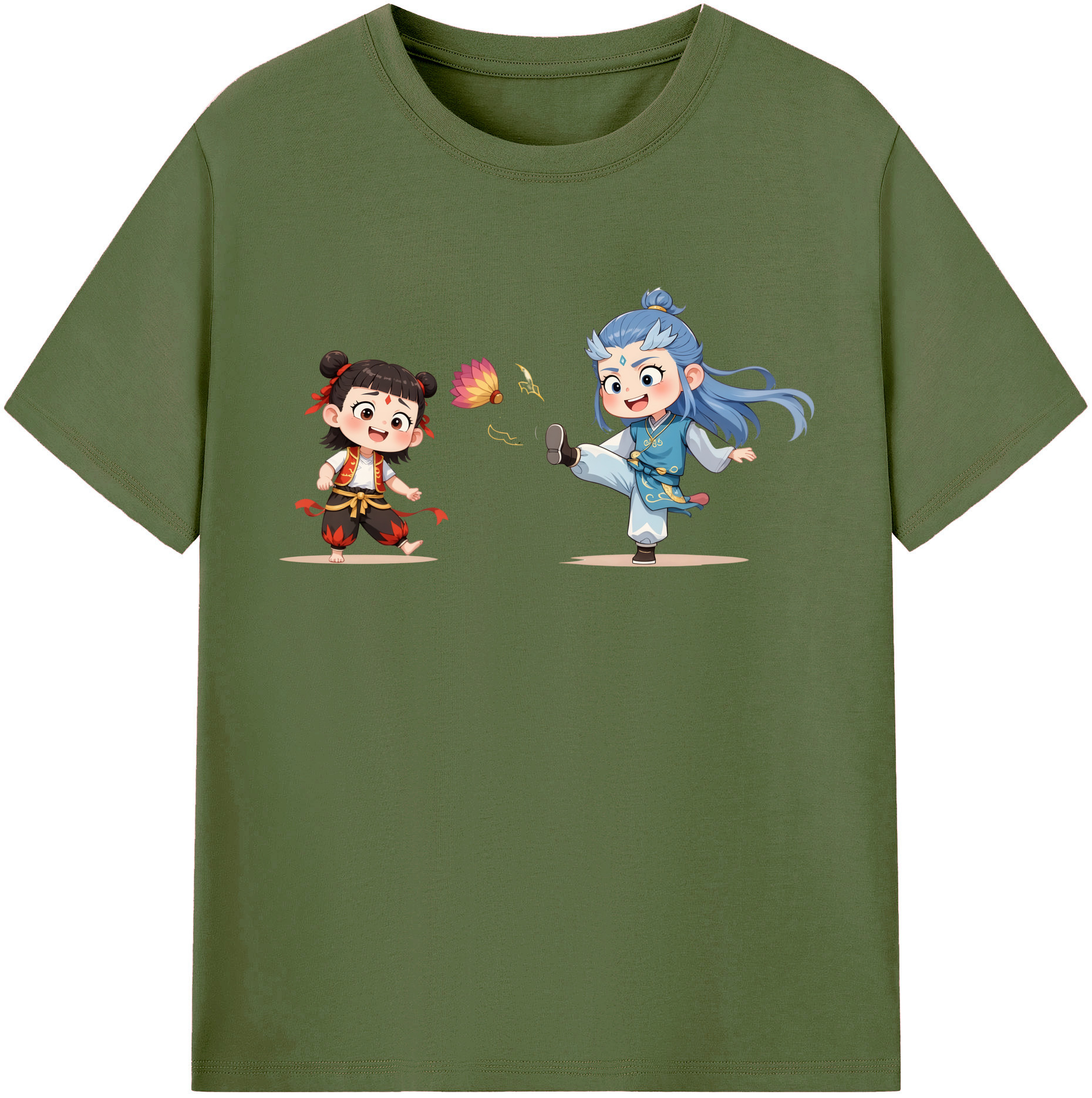 （画像用） Ne Zha 2 ナタ 魔童の大暴れ 綿100％半袖Tシャツ（フロントプリント）